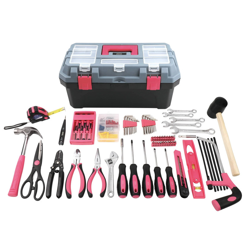 170 pc Household Tool Kit with Tool Box Pink